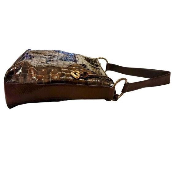 Brighton Brown Black Leather Snakeskin Pattern Medium Large Shoulder Bag - Picture 7 of 15